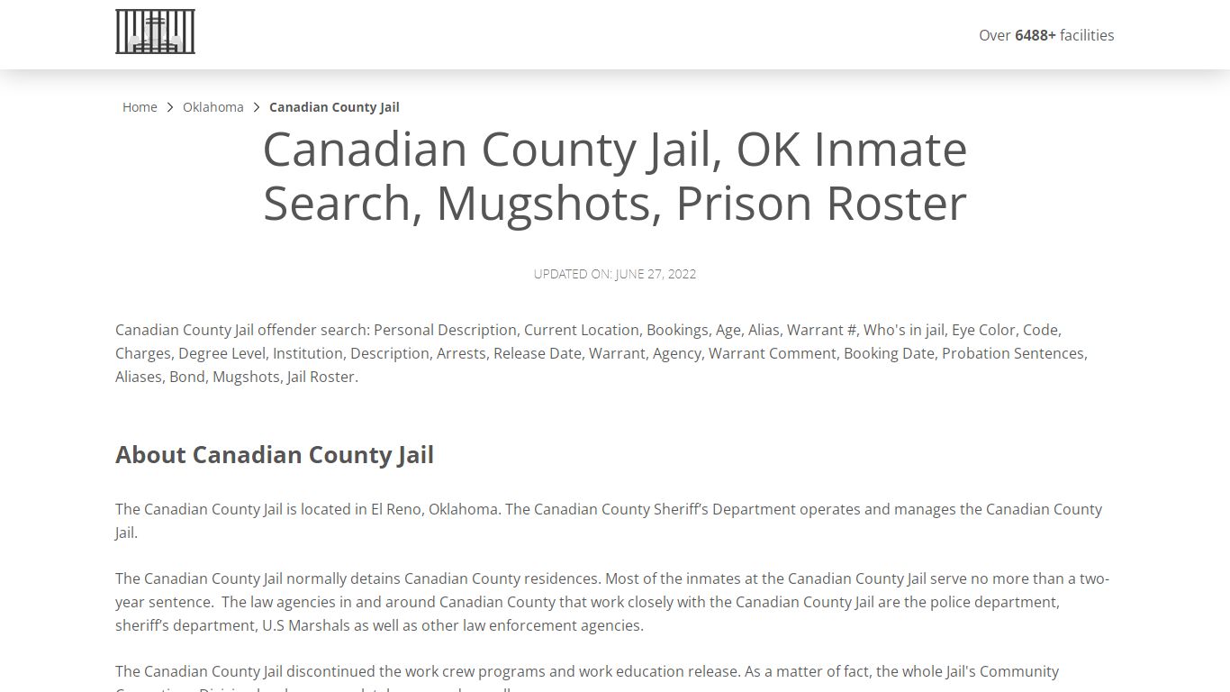 Canadian County Jail, OK Inmate Search, Mugshots, Prison ...